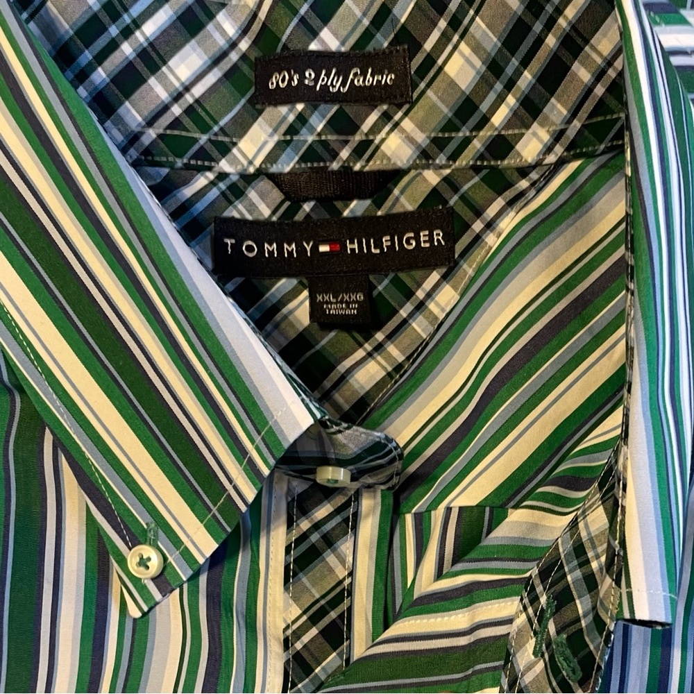 TOMMY HILFIGER 2 Ply Fabric Y2K Striped Long Sleeve Button Down Shirt Men’s XXL - Picture 7 of 9